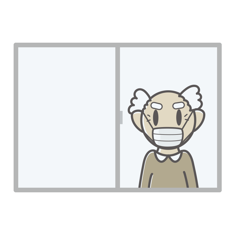 窓にいるマスクのおじいさんのイラスト【色あり、背景なし】透過PNG