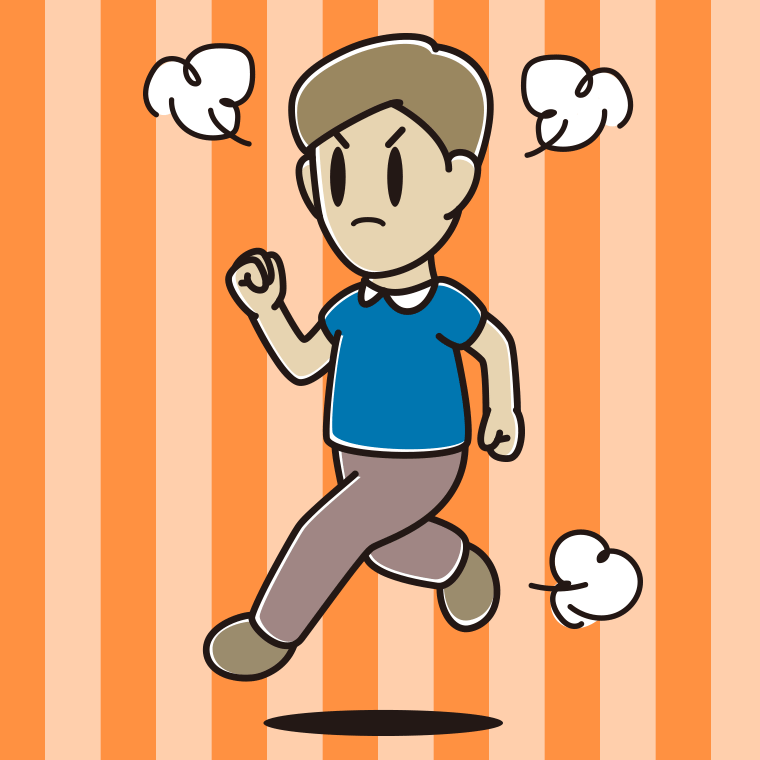 怒りながら走る男性のイラスト【色、背景あり】PNG