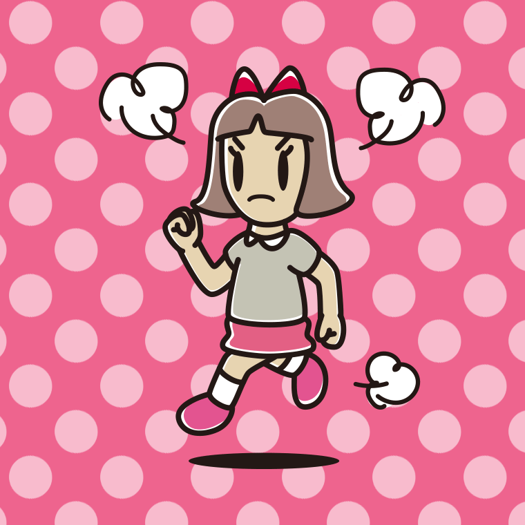 怒りながら走る小学生女子のイラスト【色、背景あり】PNG