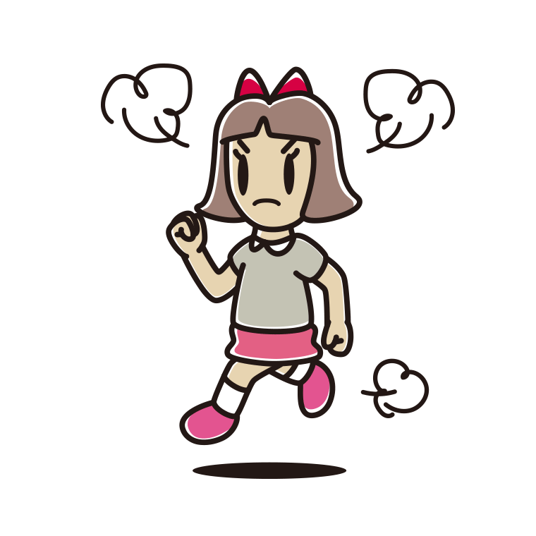 怒りながら走る小学生女子のイラスト【色あり、背景なし】透過PNG