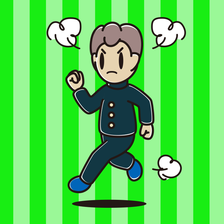 怒りながら走る男子中学生のイラスト【色、背景あり】PNG