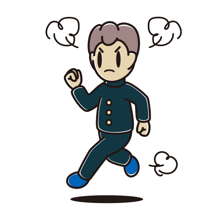 怒りながら走る男子中学生のイラスト【色あり、背景なし】透過PNG