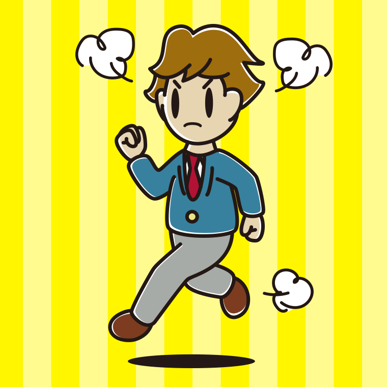 怒りながら走る男子高校生のイラスト【色、背景あり】PNG