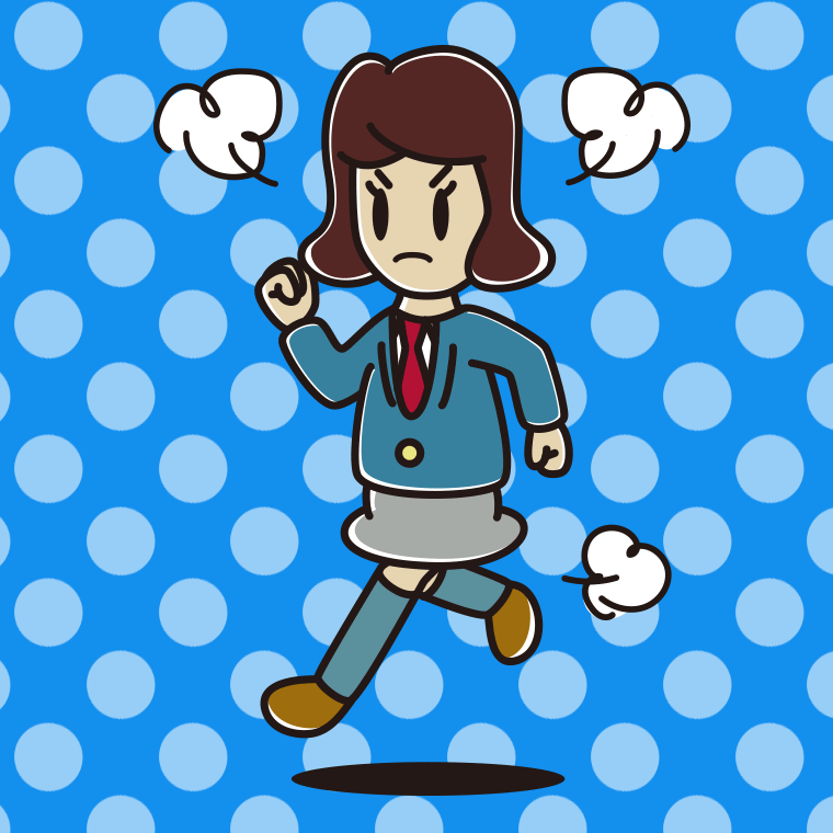 怒りながら走る女子高校生のイラスト【色、背景あり】PNG