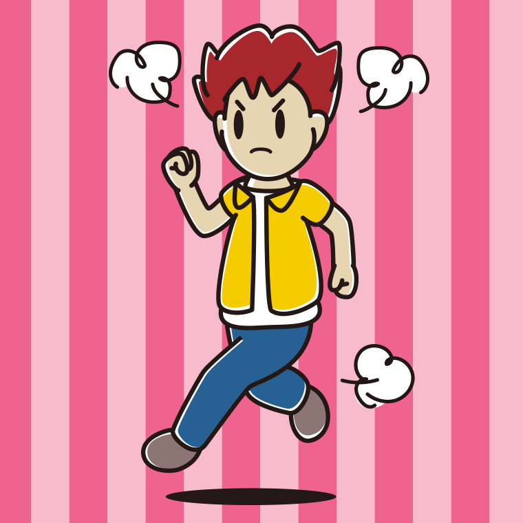 怒りながら走る男子大学生のイラスト【色、背景あり】PNG