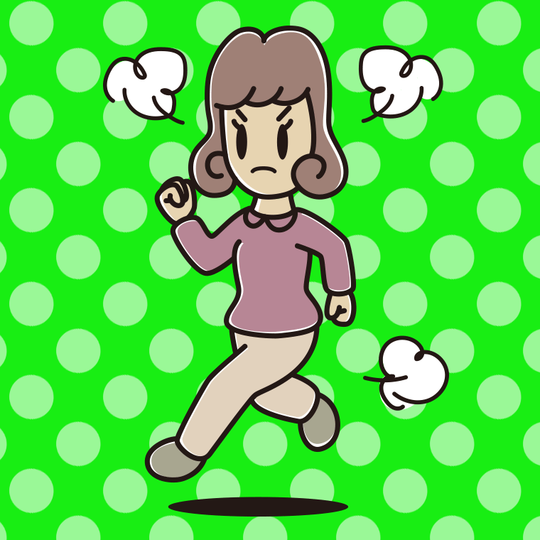 怒りながら走る女子大学生のイラスト【色、背景あり】PNG