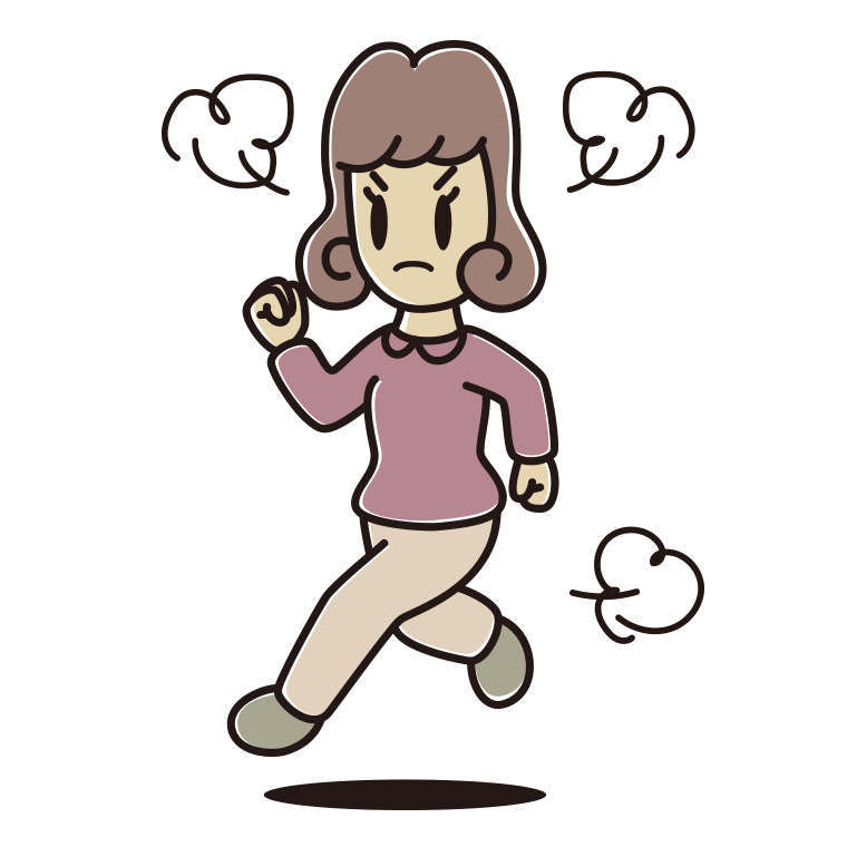 怒りながら走る女子大学生のイラスト【色あり、背景なし】透過PNG