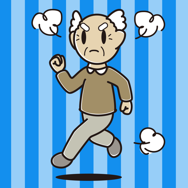 怒りながら走るおじいさんのイラスト【色、背景あり】PNG