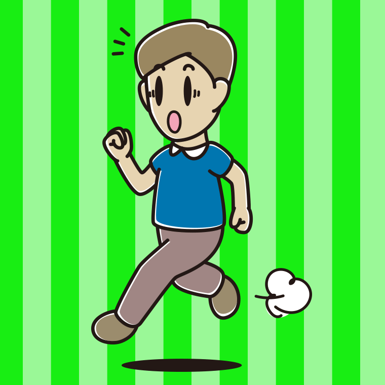 走っていて驚く男性のイラスト【色、背景あり】PNG