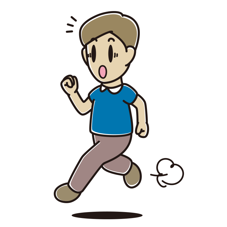走っていて驚く男性のイラスト【色あり、背景なし】透過PNG