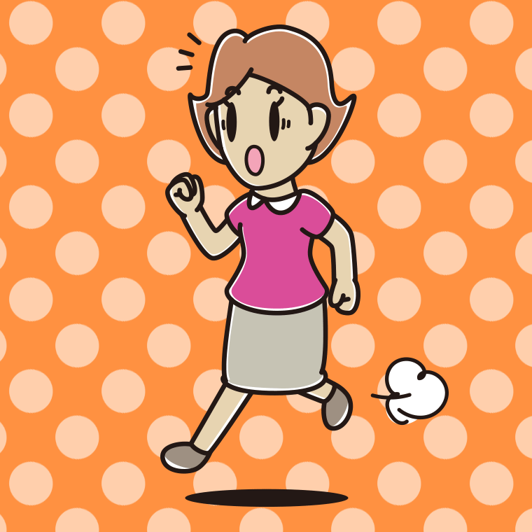 走っていて驚く女性のイラスト【色、背景あり】PNG