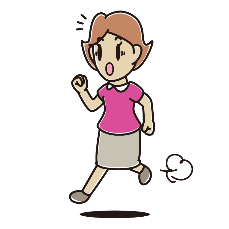 走っていて驚く女性のイラスト【色あり、背景なし】透過PNG