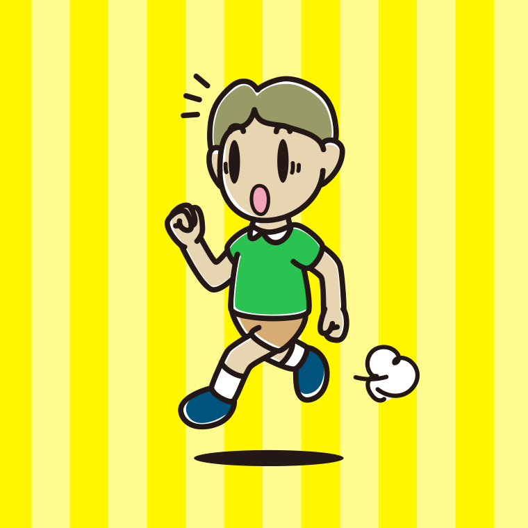 走っていて驚く小学生男子のイラスト【色、背景あり】PNG
