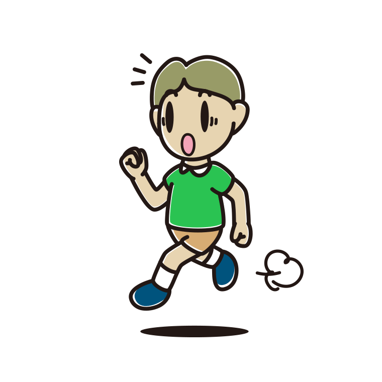 走っていて驚く小学生男子のイラスト【色あり、背景なし】透過PNG