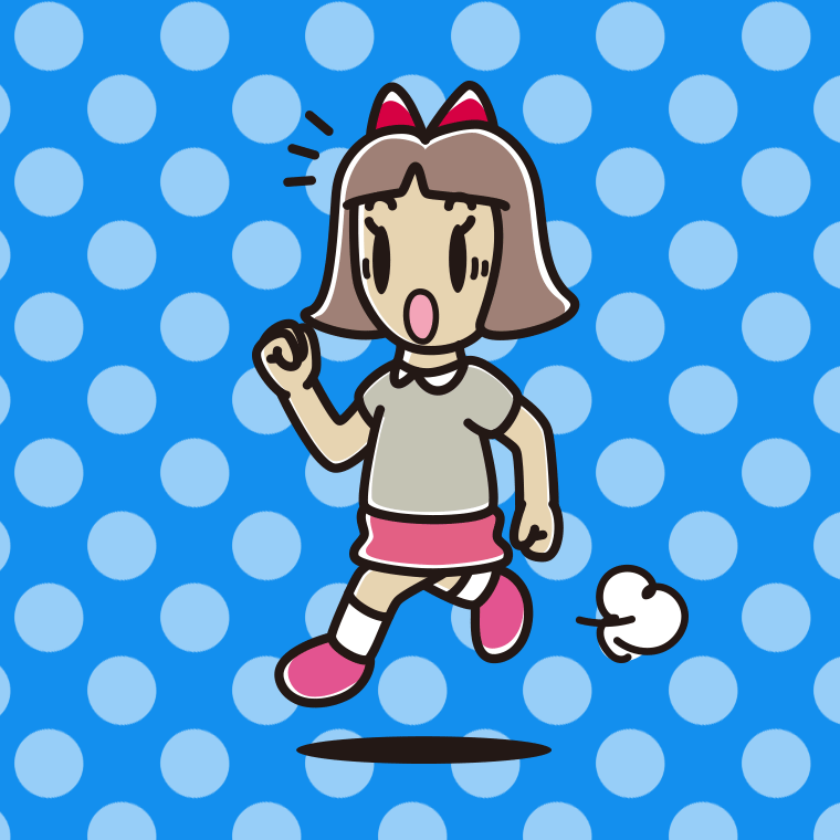 走っていて驚く小学生女子のイラスト【色、背景あり】PNG