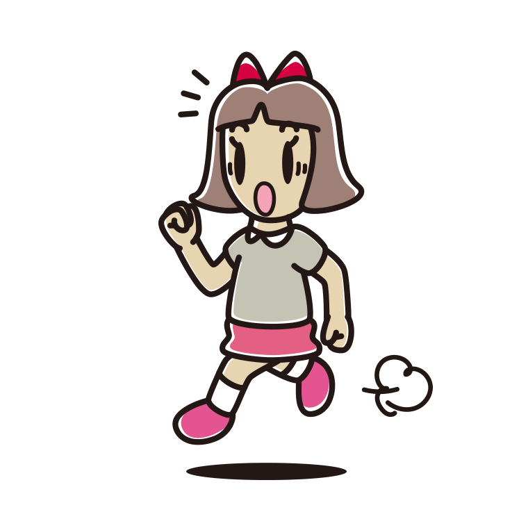 走っていて驚く小学生女子のイラスト【色あり、背景なし】透過PNG