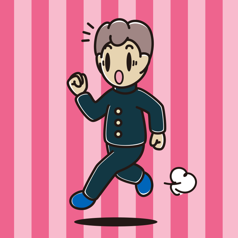 走っていて驚く男子中学生のイラスト【色、背景あり】PNG