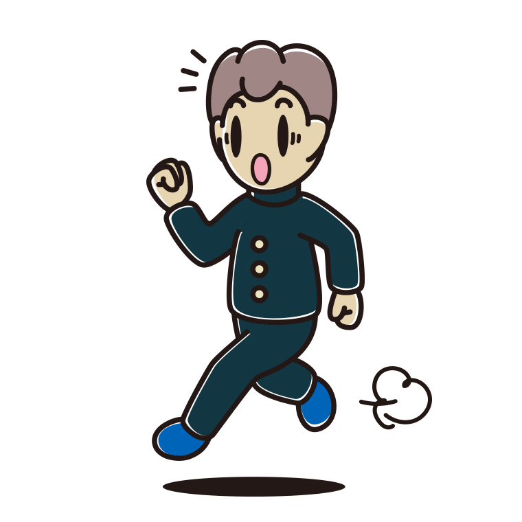 走っていて驚く男子中学生のイラスト【色あり、背景なし】透過PNG