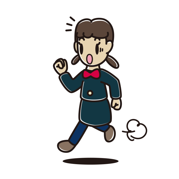 走っていて驚く女子中学生のイラスト【色あり、背景なし】透過PNG