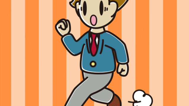 走っていて驚く男子高校生のイラスト【色、背景あり】PNG