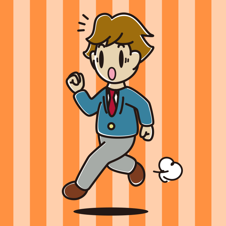走っていて驚く男子高校生のイラスト【色、背景あり】PNG