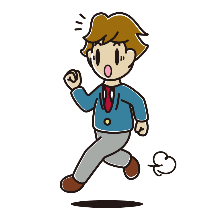 走っていて驚く男子高校生のイラスト【色あり、背景なし】透過PNG