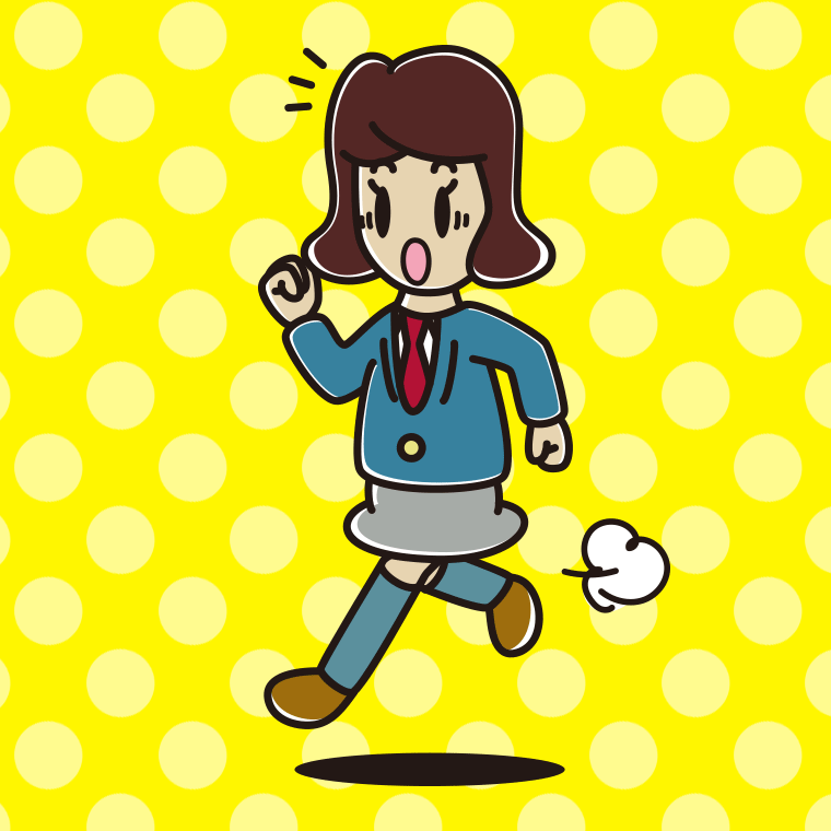 走っていて驚く女子高校生のイラスト【色、背景あり】PNG