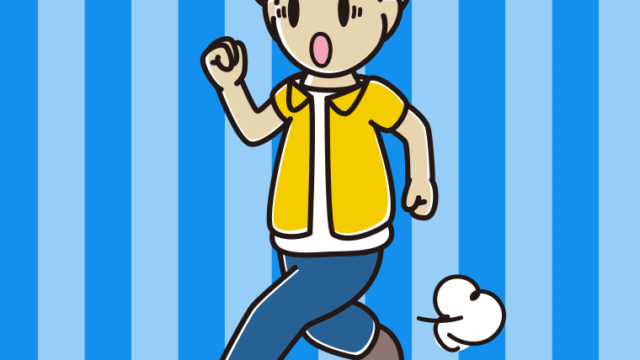 走っていて驚く男子大学生のイラスト【色、背景あり】PNG