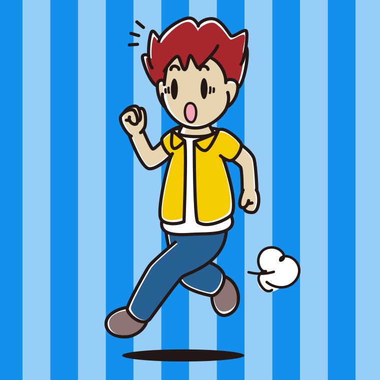 走っていて驚く男子大学生のイラスト【色、背景あり】PNG