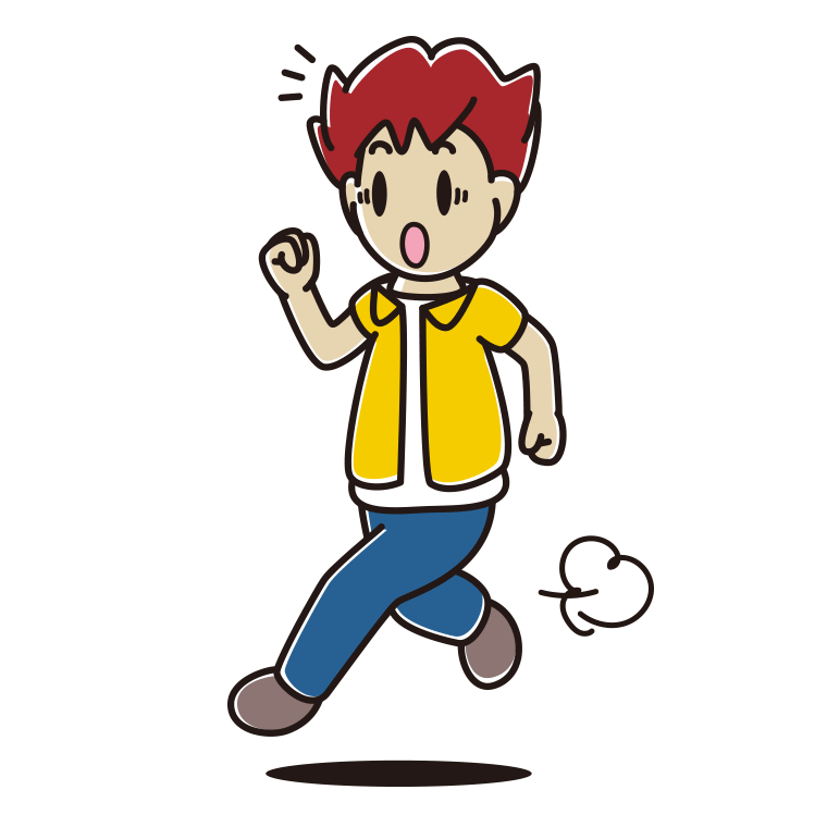 走っていて驚く男子大学生のイラスト【色あり、背景なし】透過PNG