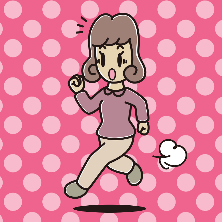 走っていて驚く女子大学生のイラスト【色、背景あり】PNG
