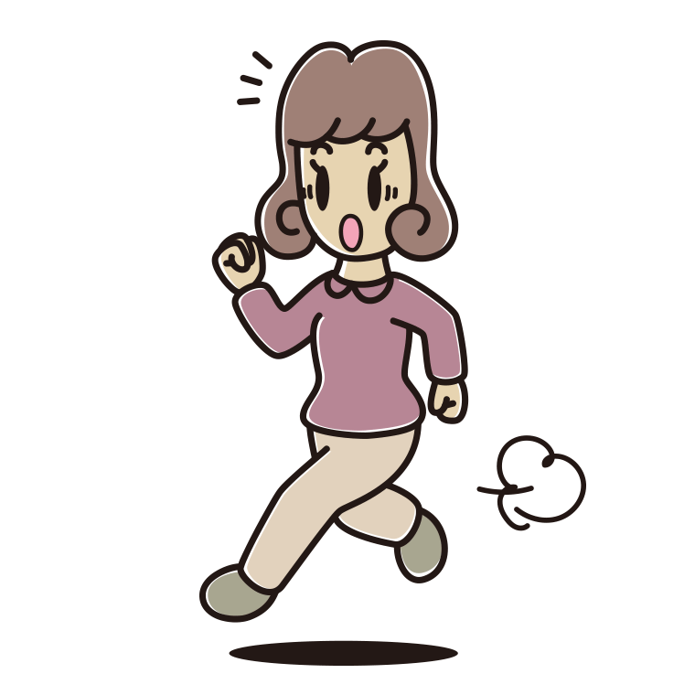 走っていて驚く女子大学生のイラスト【色あり、背景なし】透過PNG