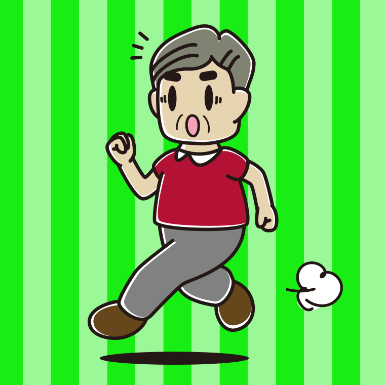 走っていて驚くおじさんのイラスト【色、背景あり】PNG