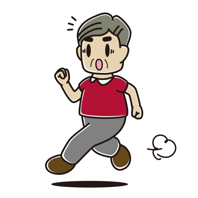 走っていて驚くおじさんのイラスト【色あり、背景なし】透過PNG