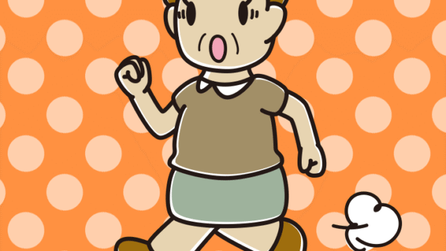 走っていて驚くおばさんのイラスト【色、背景あり】PNG