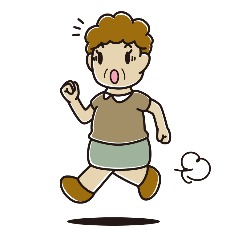 走っていて驚くおばさんのイラスト【色あり、背景なし】透過PNG
