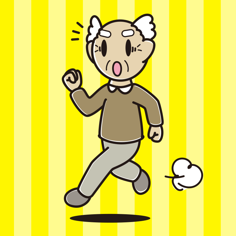 走っていて驚くおじいさんのイラスト【色、背景あり】PNG