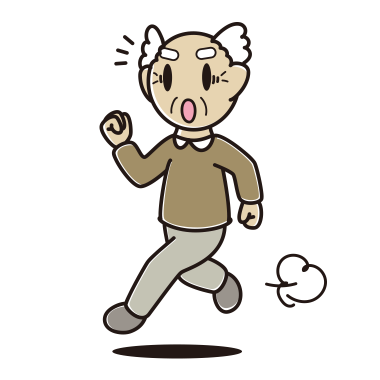 走っていて驚くおじいさんのイラスト【色あり、背景なし】透過PNG
