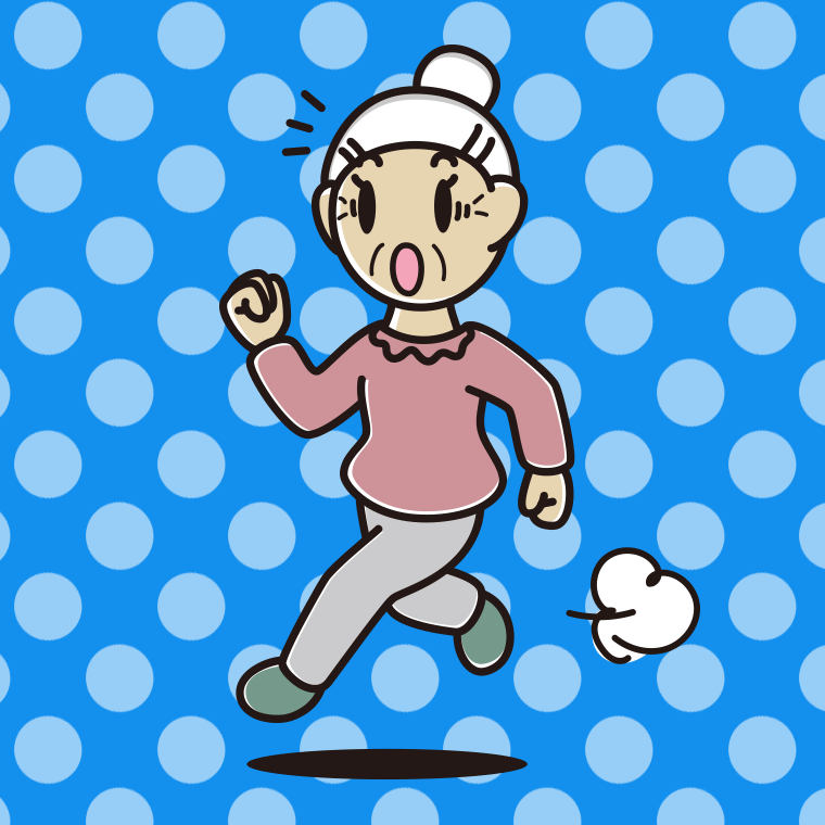 走っていて驚くおばあさんのイラスト【色、背景あり】PNG