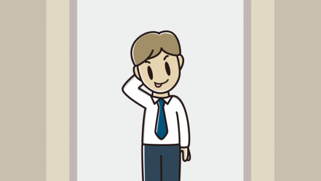 エレベーターでテヘヘな男性会社員（ワイシャツ）のイラスト【色、背景あり】PNG