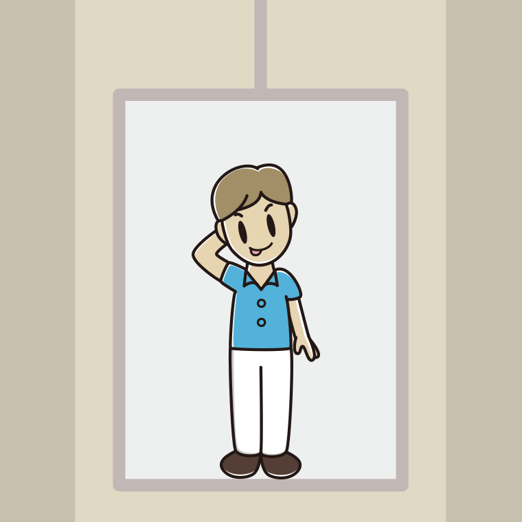 エレベーターでテヘヘな男性会社員（クールビズ）のイラスト【色、背景あり】PNG