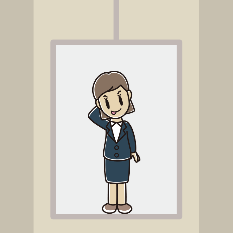 エレベーターでテヘヘな女性会社員のイラスト【色、背景あり】PNG