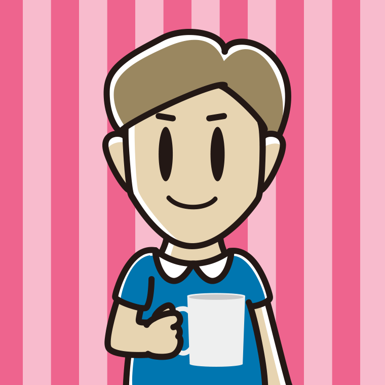 コーヒーを飲む（マグカップを持つ）男性のイラスト【色、背景あり】PNG