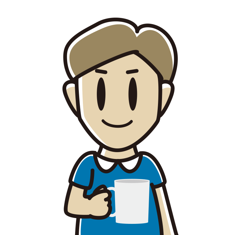 コーヒーを飲む（マグカップを持つ）男性のイラスト【色あり、背景なし】透過PNG