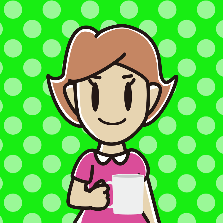 コーヒーを飲む（マグカップを持つ）女性のイラスト【色、背景あり】PNG