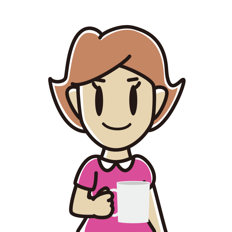 コーヒーを飲む（マグカップを持つ）女性のイラスト【色あり、背景なし】透過PNG
