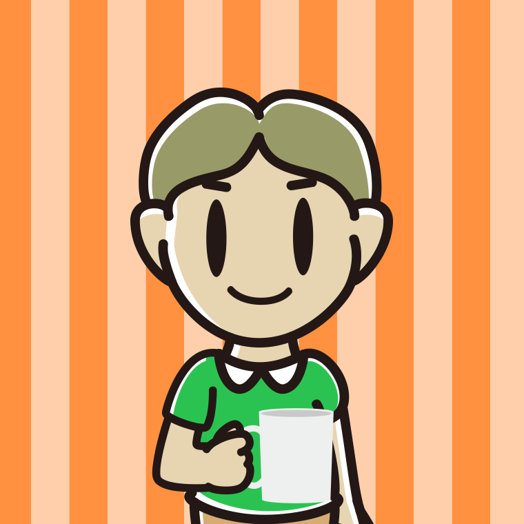 コーヒーを飲む（マグカップを持つ）小学生男子のイラスト【色、背景あり】PNG