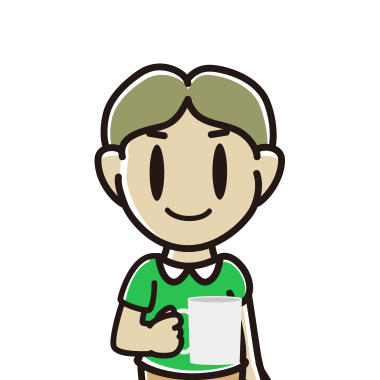 コーヒーを飲む（マグカップを持つ）小学生男子のイラスト【色あり、背景なし】透過PNG