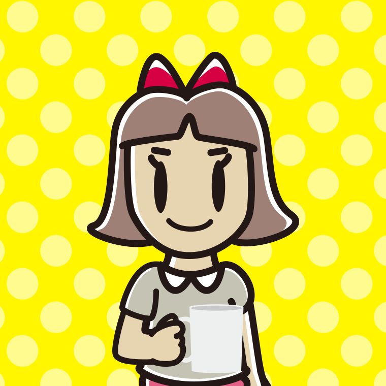 コーヒーを飲む（マグカップを持つ）小学生女子のイラスト【色、背景あり】PNG