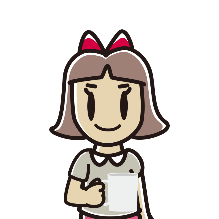 コーヒーを飲む（マグカップを持つ）小学生女子のイラスト【色あり、背景なし】透過PNG